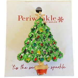Periwinkle by Barlow Rhinestone Green Christmas Tree Pin Brooch 2.25" X 1.5" NEW